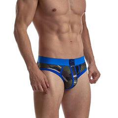 a hot gay man in blue Jockmail Men's Mesh Camo Briefs - pridevoyageshop.com - gay men’s underwear and swimwear