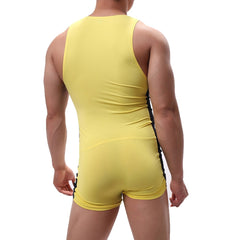 sexy gay man in yellow Gay Singlet and Bodysuit | Racing Stripe Wrestling Singlet - Men's Singlets, Bodysuits, Rompers & Jumpsuits - pridevoyageshop.com