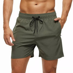 a hot gay man in army green Solid Color Pocketed Board Shorts - pridevoyageshop.com - gay men’s underwear and swimwear