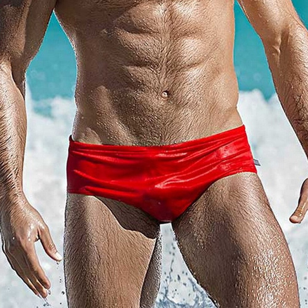 sexy gay man in red Gay Swimwear | Men's Bold Solid Swim Briefs- pridevoyageshop.com - gay men’s underwear and swimwear