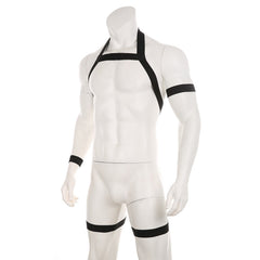 Black White Elastic Full Body Halter-Harness Clubwear: Gay Male Lingerie- pridevoyageshop.com - gay men’s harness, lingerie and fetish wear