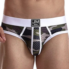 a hot gay man in white Jockmail Men's Mesh Camo Briefs - pridevoyageshop.com - gay men’s underwear and swimwear