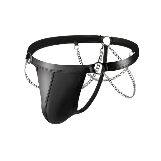Men’s Faux Leather Chain Thong - pridevoyageshop.com - gay men’s thongs, boxers, briefs and jockstraps