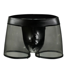 Men’s Fetish Mesh & PU Leather Mini Boxer - pridevoyageshop.com - gay men’s thongs, boxers, briefs and jockstraps