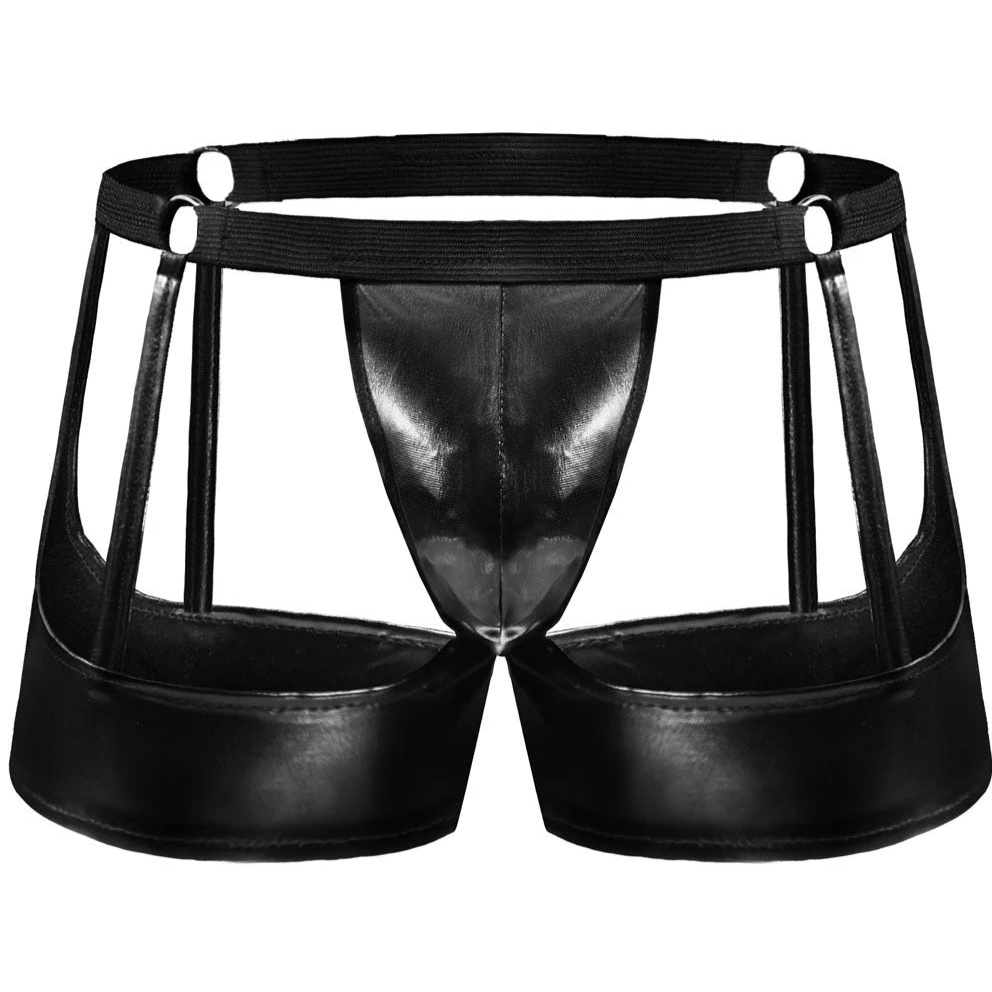 Men’s PU Leather Fetish Cage Garter Jockstrap - pridevoyageshop.com - gay men’s thongs, boxers, briefs and jockstraps