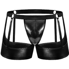 Men’s PU Leather Fetish Cage Garter Jockstrap - pridevoyageshop.com - gay men’s thongs, boxers, briefs and jockstraps