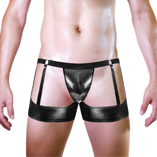 Men’s PU Leather Fetish Cage Garter Jockstrap - pridevoyageshop.com - gay men’s thongs, boxers, briefs and jockstraps