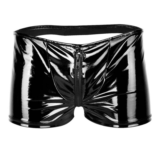 Men’s Zip-Front Glossy Backless Boxer Shorts - pridevoyageshop.com - gay men’s thongs, boxers, briefs and jockstraps