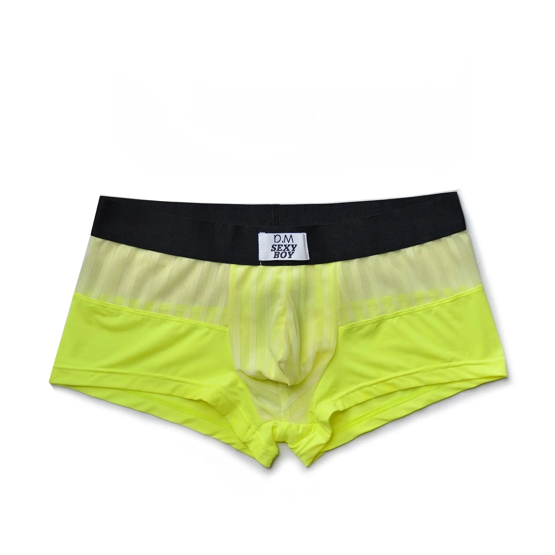 Neon Green Men’s Designer Striped Sheer Mesh Boxer Brief - pridevoyageshop.com - gay men’s thongs, boxers, briefs and jockstraps