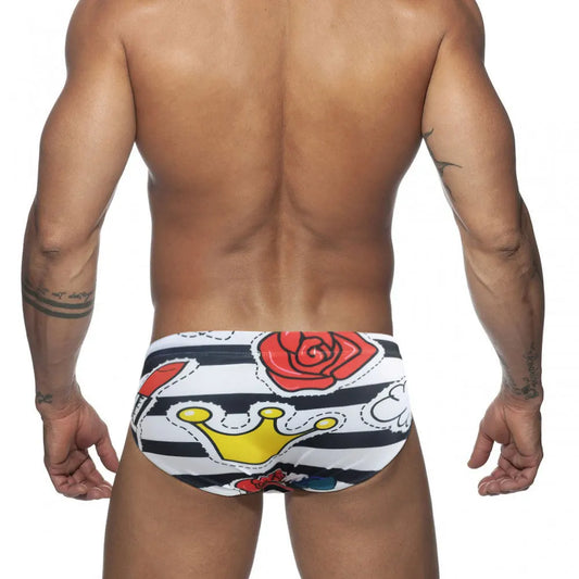 a hot gay man in Rose and Lips Swim Briefs - pridevoyageshop.com - gay men’s underwear and swimwear