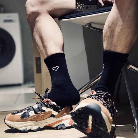 black Men's Heart Crew Socks: Gay White Socks for the Modern Gay Man- pridevoyageshop.com - gay men’s harness, lingerie and fetish wear