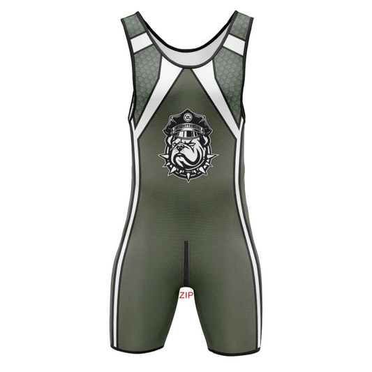 Olive Green Bulldog Puppy Play Wrestling Singlet with Zipper – Alpha Edition from Pridevoyageshop