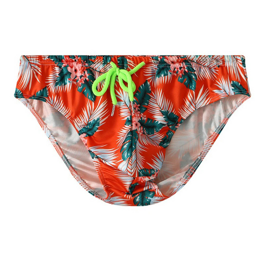 Orange Men’s Cockatoo Cove Swim Briefs - pridevoyageshop.com - gay men’s sexy swim briefs, trunks, board shorts, and bikinis