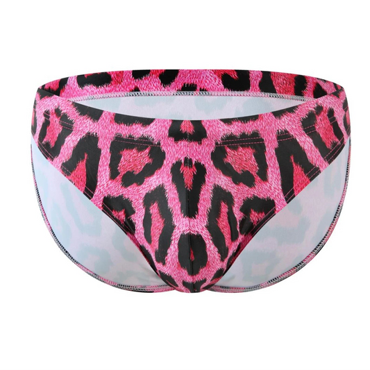 Pink Men’s Leopard Prowl Swim Briefs - pridevoyageshop.com - gay men’s sexy swim briefs, trunks, board shorts, and bikinis