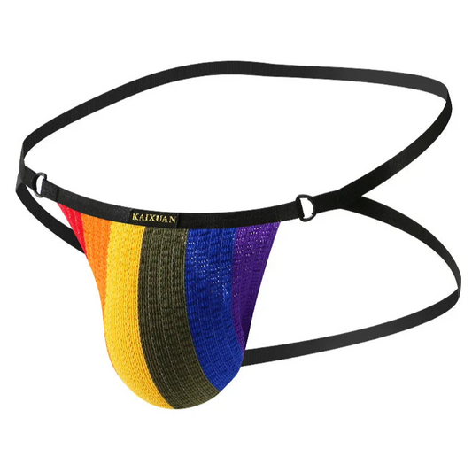 Rainbow Yellow Men’s Freed Crochet Jockstrap - pridevoyageshop.com - gay men’s thongs, boxers, briefs and jockstraps
