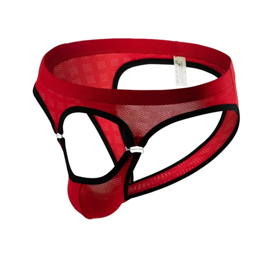 Red Men’s Mesh Cutout Jockstrap - pridevoyageshop.com - gay men’s thongs, boxers, briefs and jockstraps