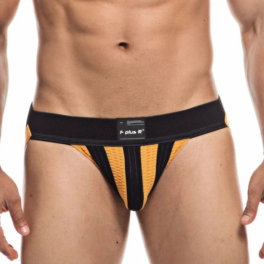 a sexy gay man in orange Athletic Stripe Jockstraps - pridevoyageshop.com - gay men’s underwear and swimwear