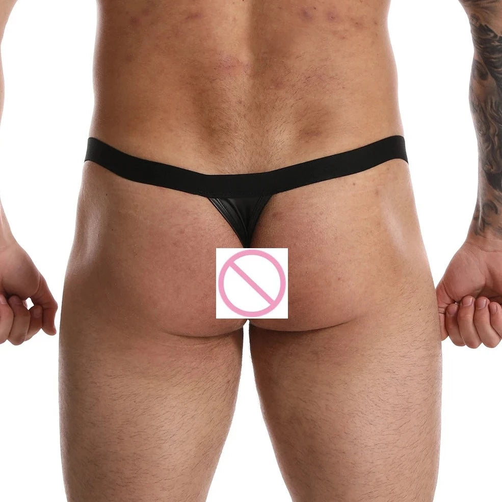 a hot gay man in red Daddy's Faux Leather Zipper Thong - pridevoyageshop.com - gay men’s underwear and swimwear
