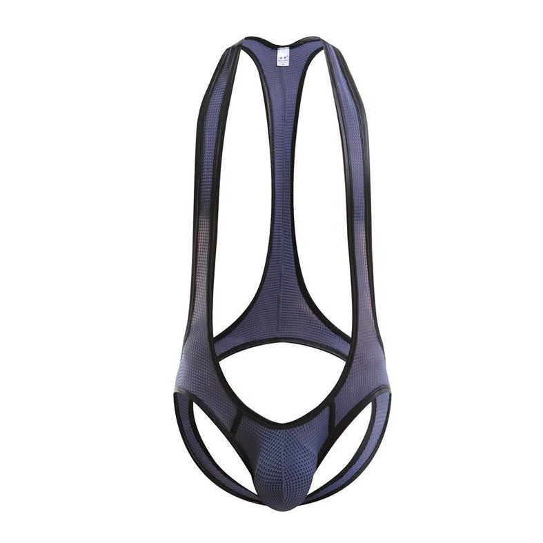 gray Gay Singlet and Bodysuit | Men's Pouch Mesh Jockstrap Singlet - Men's Singlets, Bodysuits, Leotard & Unitard - pridevoyageshop.com