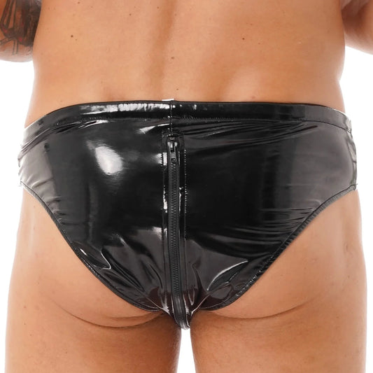 a hot man in black Gay Men's Wet Look Zipper Strapped Boxer Briefs - pridevoyageshop.com - gay men’s underwear and swimwear