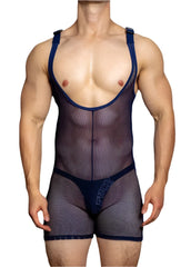 a sexy man in navy blue DM Cruising Mesh Singlets - Men's Singlets, Bodysuits, Leotard & Unitard - pridevoyageshop.com