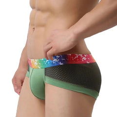 a hot man in army green Gay Men's Rainbow Band Mesh Briefs - pridevoyageshop.com - gay men’s underwear and swimwear