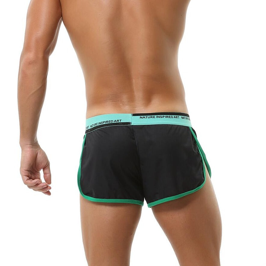 hot gay man in black Seobean Mens Gym Shorts With Built In Jockstrap | Gay Shorts - Men's Activewear, gym short, sport shorts, running shorts- pridevoyageshop.com