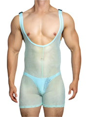 a sexy man in sky blue DM Cruising Mesh Singlets - Men's Singlets, Bodysuits, Leotard & Unitard - pridevoyageshop.com