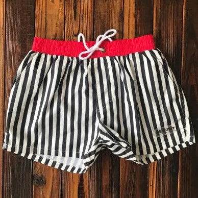 Red + White Desmiit Vertical Striped Board Shorts - pridevoyageshop.com - gay men’s underwear and swimwear