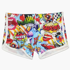 details of Pop Art Plunge Swim Trunks - pridevoyageshop.com - gay men’s underwear and swimwear