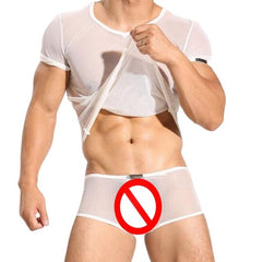 a hot gay man in white Men's Sheer Sleepwear Set | Gay Loungewear & Pajamas - pridevoyageshop.com - gay pajamas, gay loungewear, gay sleepwear