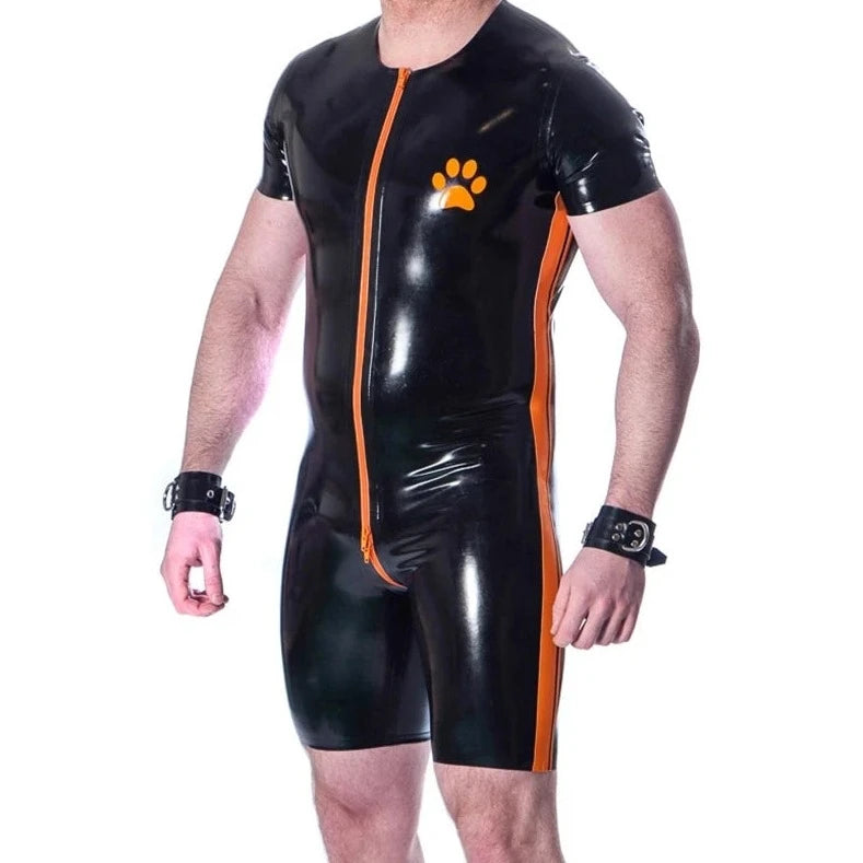 a hot gay man in Black and OrangeLatex Puppy Singlet - Men's Singlets, Bodysuits, Leotard & Unitard - pridevoyageshop.com