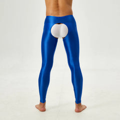 Tap Here Wet-Look Crotchless Leggings for Gay Men