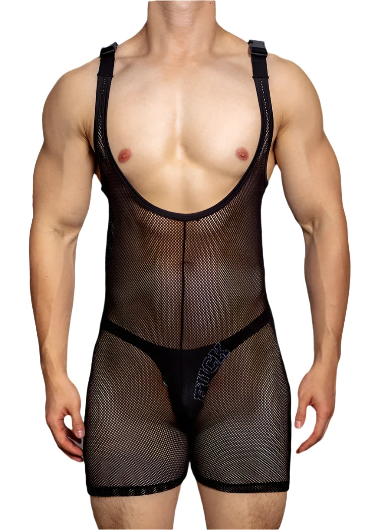 a sexy man in black DM Cruising Mesh Singlets - Men's Singlets, Bodysuits, Leotard & Unitard - pridevoyageshop.com
