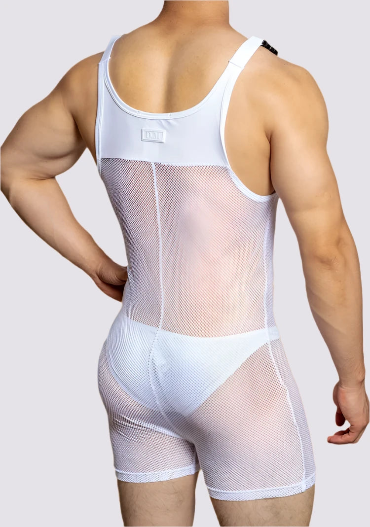 a sexy man in white DM Cruising Mesh Singlets - Men's Singlets, Bodysuits, Leotard & Unitard - pridevoyageshop.com