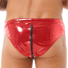 a hot man in red Gay Men's Wet Look Zipper Strapped Boxer Briefs - pridevoyageshop.com - gay men’s underwear and swimwear