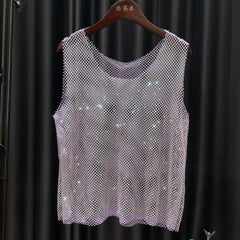 ourple Gay Club Outfits | Men's Glitter Mesh Tank Top: Fishnet Shirt