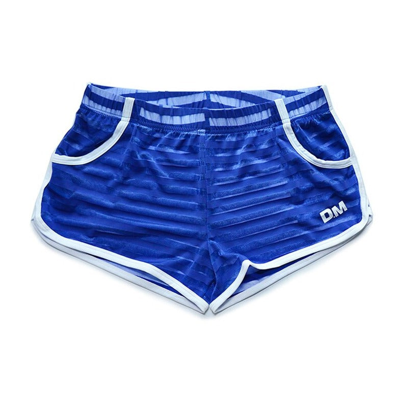 blue Gay Shorts | DM Striped Mesh Gym Shorts - Men's Activewear, gym short, sport shorts, running shorts- pridevoyageshop.com