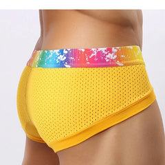 a hot man in yellow Gay Men's Rainbow Band Mesh Briefs - pridevoyageshop.com - gay men’s underwear and swimwear