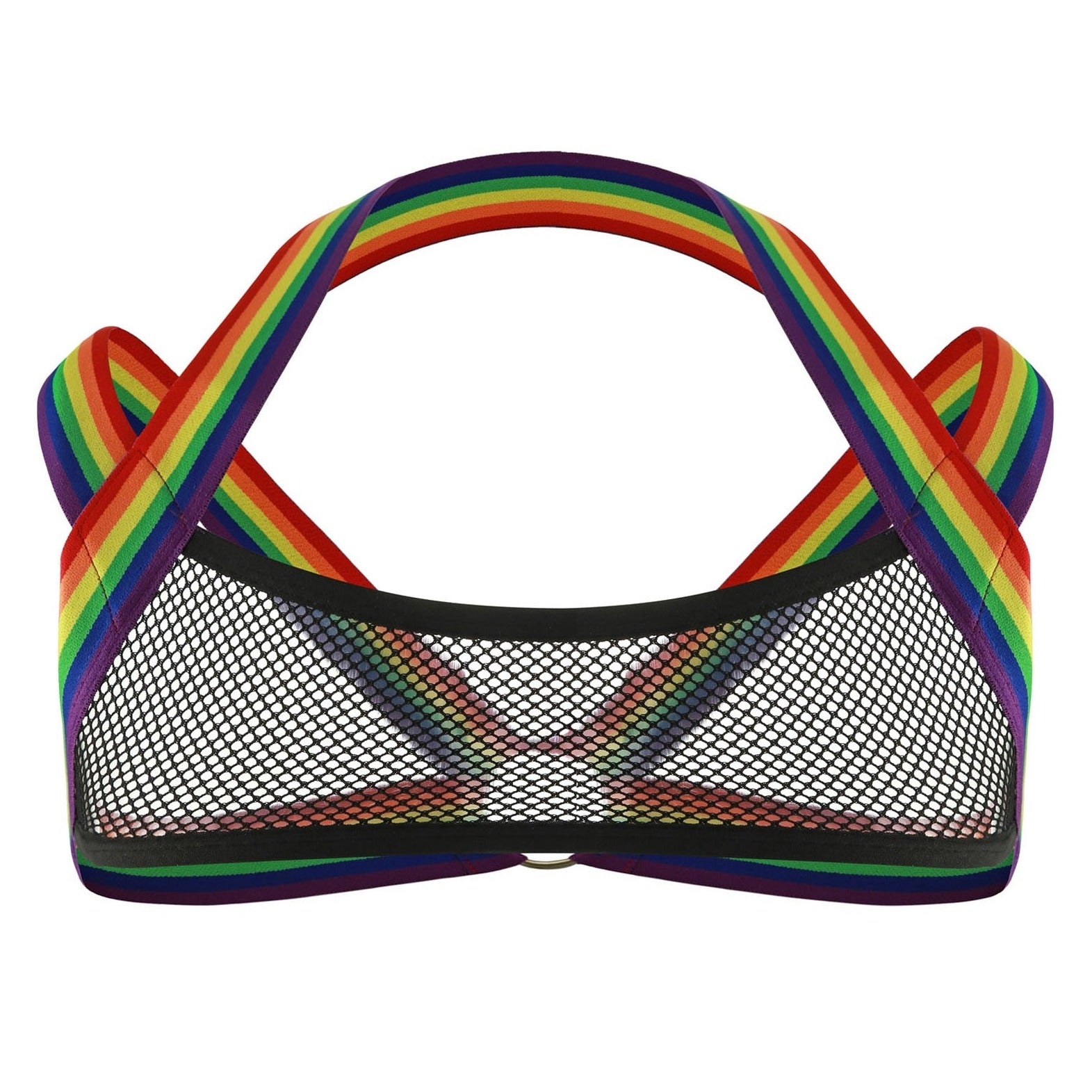 Black Rainbow Elastic Mesh Harness: Premium Men's Clubwear and Lingerie- pridevoyageshop.com - gay men’s harness, lingerie and fetish wear