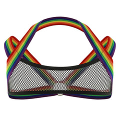 Black Rainbow Elastic Mesh Harness: Premium Men's Clubwear and Lingerie- pridevoyageshop.com - gay men’s harness, lingerie and fetish wear