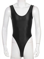 black The ’80s Shiny Thong Bodysuits - Men's Singlets, Bodysuits, Leotard & Unitard - pridevoyageshop.com