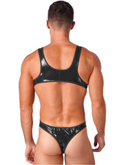 a hot gay man in blackAlluring PU Leather Bodysuit - Men's Singlets, Bodysuits, Leotard & Unitard - pridevoyageshop.com