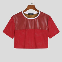 red Gay Fashion PU Leather Mesh Crop Tops | Gay Crop Tops & Clubwear - pridevoyageshop.com - gay crop tops, gay casual clothes and gay clothes store