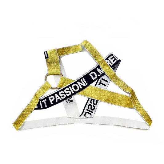 gold DM Release Shimmer Chest Harness | Gay Harness- pridevoyageshop.com - gay men’s harness, lingerie and fetish wear