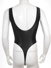 black The ’80s Shiny Thong Bodysuits - Men's Singlets, Bodysuits, Leotard & Unitard - pridevoyageshop.com
