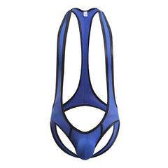 blue Gay Singlet and Bodysuit | Men's Pouch Mesh Jockstrap Singlet - Men's Singlets, Bodysuits, Leotard & Unitard - pridevoyageshop.com