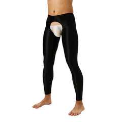 Tap Here Wet-Look Crotchless Leggings for Gay Men