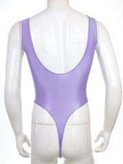 Light Purple Fluorescent Green The ’80s Shiny Thong Bodysuits - Men's Singlets, Bodysuits, Leotard & Unitard - pridevoyageshop.com