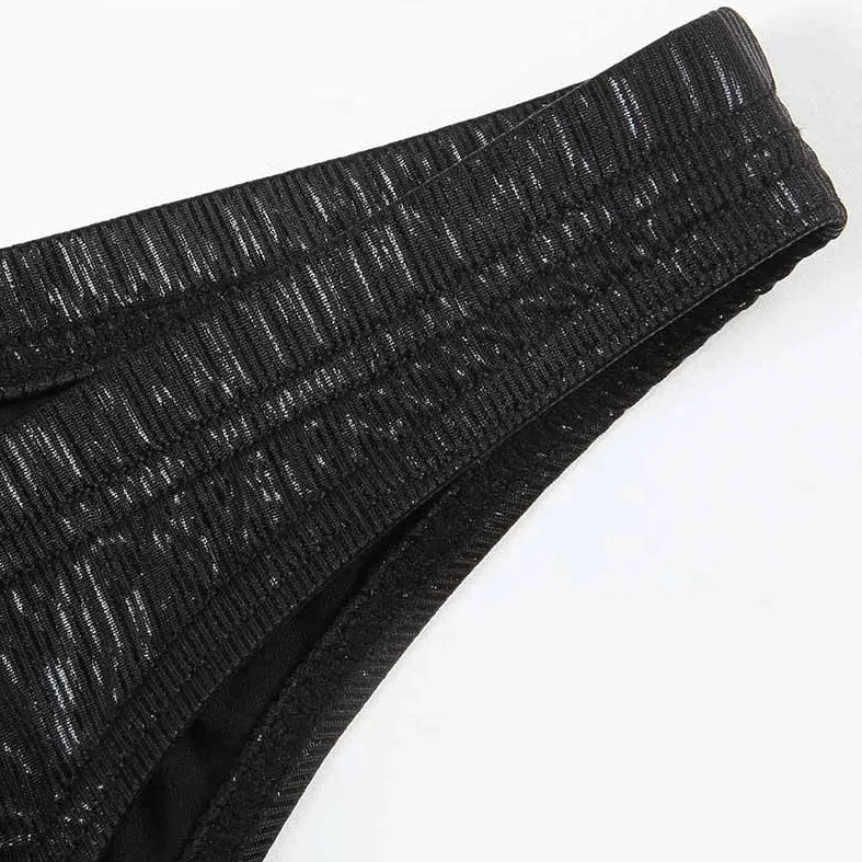 details of black Metallic Stage Star Sleeveless Crop Top & Briefs | Gay Clubwear - pridevoyageshop.com - gay crop tops, gay casual clothes and gay clothes store